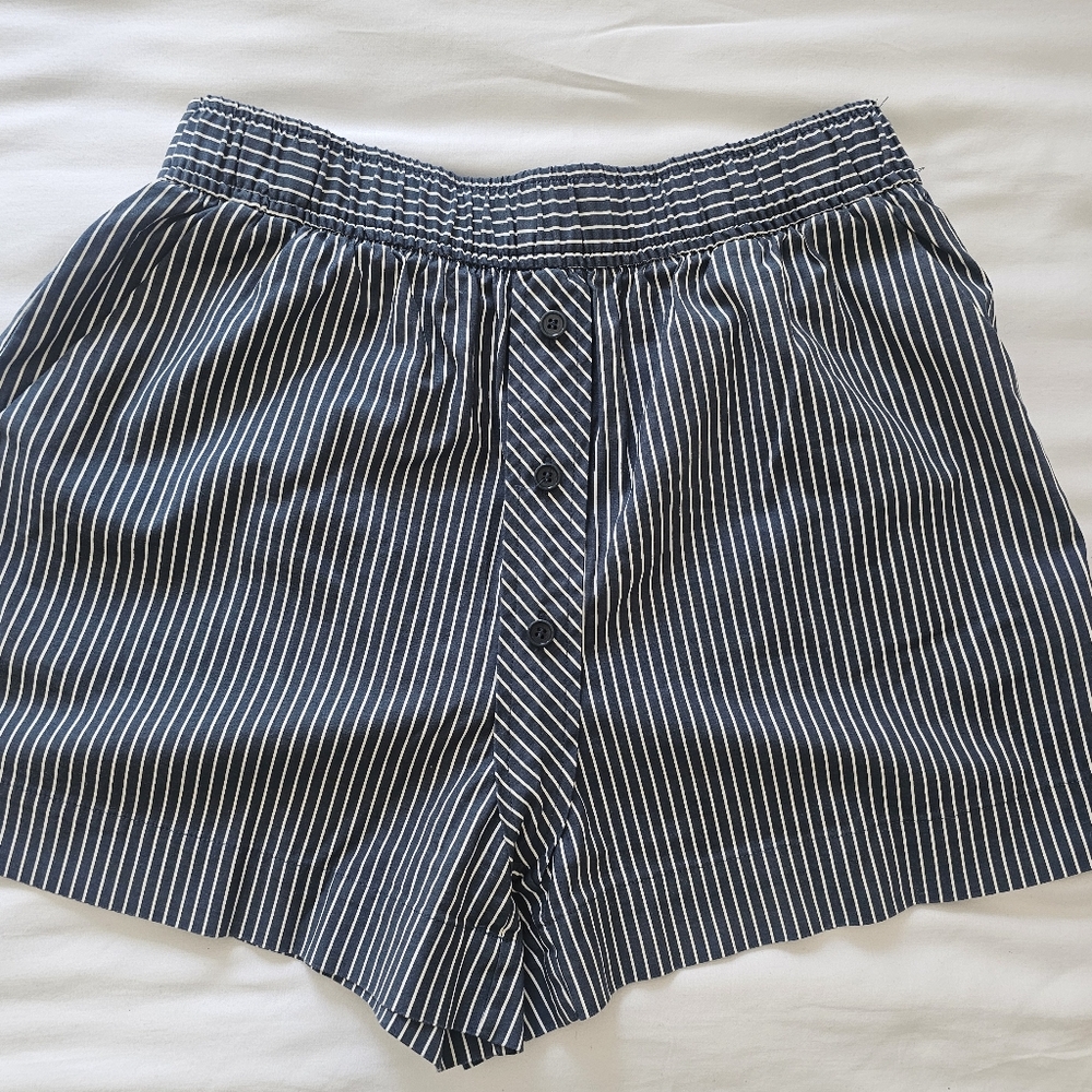 Reformation Navy and White Striped High Waist Shorts